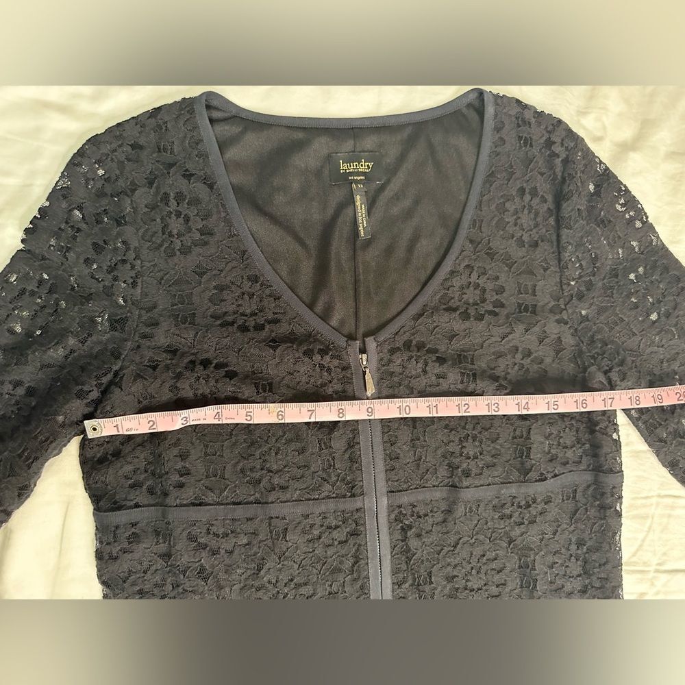 NWT Laundry by Shelli Segal Black Lace Long Sleeve Zip Front Shift Dress Size 12 - Picture 5 of 13
